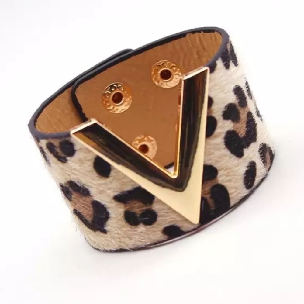 Vegan Leather Wide Cuff Bracelet Animal Print